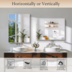 Silver Bathroom Mirror for Wall, 24x32 Inch Rectangle with Metal Frame, Modern Vanity for Bathroom Living Room, Entryway Hangs Horizontal or Vertical