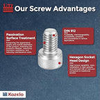 Kozelo 30pcs Socket Head Cap Screws - [M8-1.25 x 12mm] 304 Stainless Steel Allen Socket Drive for Electrical Motor 3D Printing Fan Engine Replacement Use, Silver