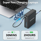320W USB C Charger Block, 10-Port USB C Charging Station GaN III PD 65W Laptop Fast Charger Adapter for MacBook Pro/Air, DELL, iPad, iPhone, Samsung Galaxy Black