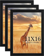 TKYGU 11x16 Picture Frame Set of 3,Wooden Frame 11x16 Wall Gallery Poster Photo frame Black with Durable Shatter Resistant Plexiglass for Wall Mounting Family -friend- wedding best gift