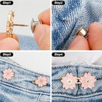 TOOVREN Pant Waist Tightener - Jean Button Tightener, No Sew & No Tools, Adjustable Instant Button Pins 4 Sets, Cherry Blossoms