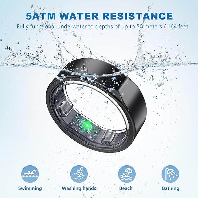 Smart Ring for Women Men, Valentine's Day Gifts, Minimalist Fitness Ring with Heart Rate, Stress, Sleep, Step, Calorie Tracking, 5ATM Waterproof for iPhone and Android,No Subscription (Black, 9)