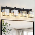 FDPBY Modern Bathroom Vanity Light 4-Lights Plating Black Crystal Bathroom Wall Light Vanity Light Fixtures