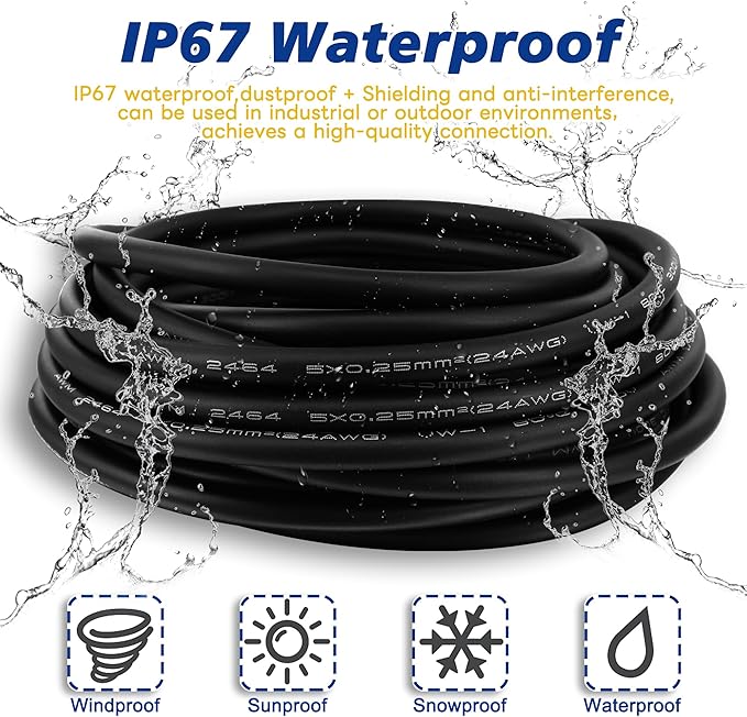 Lonlonty M8 Aviation Sensor Cable 4 Pin M8 Industrial Sensor Connector Shielded Cable,Field Assembly 8mm Connector A Coding Shielded 6.5Ft/2M (4-Pin,Right Angle,Male)