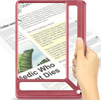 5X Full Page Magnifying Glass for Reading, Lightweight Rectangular Magnifier Provides Large Book Page Viewing Area, Handheld Magnifier for Reading Small Prints for Seniors, Low Vision-Red
