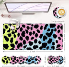 BFUKVOU Large Keyboard Mouse Pad Set, Extended Mouse Pad+Keyboard Wrist Rest Support, Memory Foam Ergonomic Easy Typing, 4Pcs (31.5×11.8 in) Desk Pad Set for Office Home,Leopard Print