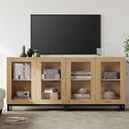 WAMPAT Modern TV Stand with Glass Doors for 32-70 inch TVs, Farmhouse Entertainment Center Media TV Console with Adjustable Shelves for Living Room, Bedroom, Oak