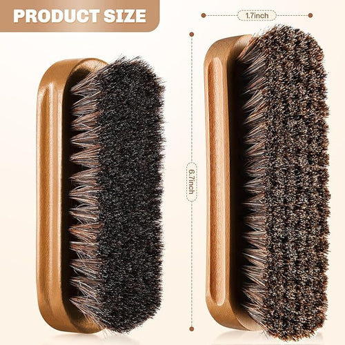 2 Pcs Horsehair Shine Shoes Brush Kit Polish Dauber Applicators Cleaning Leather Shoes Boots Care Brushes Suede Cleaner Brush(Wooden Concaved Brush)