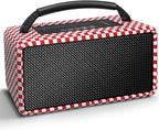 DINDIN Portable Bluetooth Speaker: 80W (Peak), 20H Playtime, Loud Wireless Wood Speakers with Bass, AUX and USB Input, Subwoofer, TWS Pairing, Vintage Speaker for Outdoor, Home, Office (Red+White)