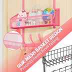 Kaiferty Over The Door Hooks Organizer, Coat Rack Over The Door Storage Hanger Towel Rack, Back of Door Storage Organizer for Bathroom,Bedroom,Kitchen,Office (Pink, 2-Tier)