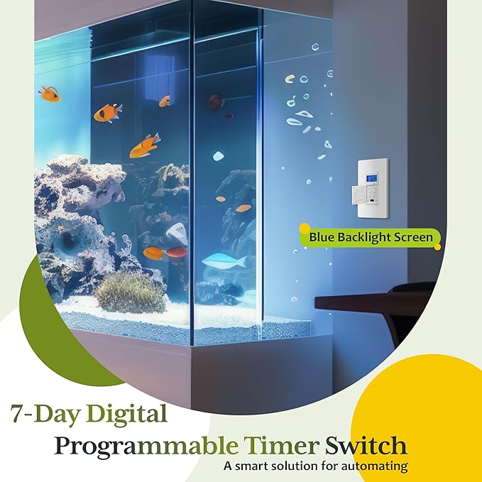 TG 7 Days Digital in-Wall Programmable Timer Switch for Lights, Fans, and Motors, Single Pole, Neutral Wire Required, 18 ON/Off Timer Settings, with Blue Backlight, White, 2 Pack