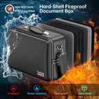 DocSafe Fireproof Document Box with Lock, Hard Case File Organizer with Accordion File Folder, Fireproof Water Resistant Safe Box Home Office Travel Storage for Important Documents Laptop Black