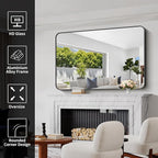 Bathroom Mirror, 55 x 36 inch Black Rectangle Wall Mirror, Metal Frame Rounded Corner Vanity Mirror, Large Wall Mounted Mirrors for Over Sink Bedroom Living Room Horizontal Or Vertical Mounting