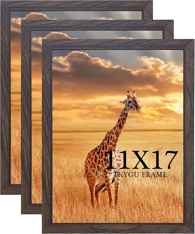 TKYGU 11x17 Picture Frame Set of 3,Wooden Frame 11by17 Wall Gallery Poster Photo frame walnut with Durable Shatter Resistant Plexiglass for Wall Mounting Family -friend- wedding best gift
