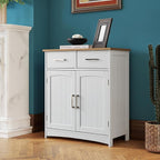 Buffet Cabinet with Storage, Coffee Bar Cabinet 26 x 30 Inches, Oak Top Sideboard Cabinet, Matte White Finish, Anti-Fall Drawers, Arched Doors, Adjustable Shelves