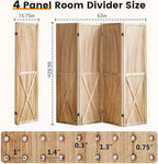 ALeesing 4 Panel Pegboard Wood Room Divider, 5.6Ft Pegboard Display Folding Privacy Screens, Peg Board Display Freestanding for Trade Show Craft Show Home Wall Organizer, Light Brown