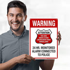 Warning 24 HR. Monitored Alarm Connected To Police Sign, 10x14 Inches, 55 mil thick HDPE (high density polyethylene), Made in USA by My Sign Center
