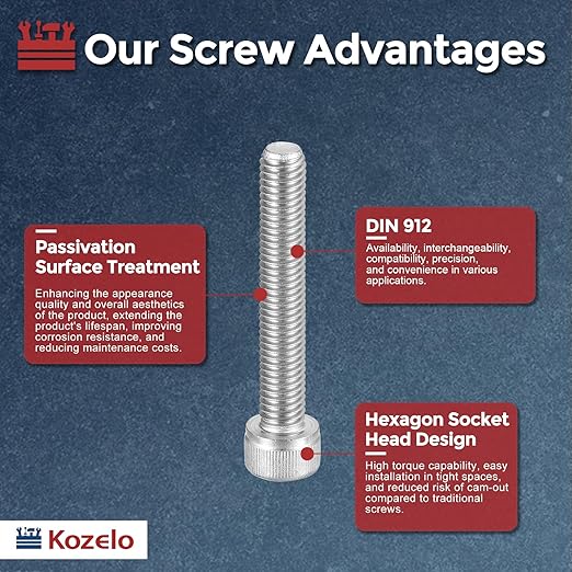 Kozelo 10pcs Socket Head Cap Screws - [M8-1.25 x 50mm] 304 Stainless Steel Allen Socket Drive for Electrical Motor 3D Printing Fan Engine Replacement Use, Silver