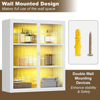 Bathroom Wall Cabinet Over Toilet, Metal Laundry Room Cabinets Wall Mounted, Metal Medicine Cabinets with Glass Doors, Hanging Wall Cabinets for Living Room, White