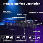 JCHICI 1x4 HDMI Splitter 4K@60Hz 4:4:4 HDR - with Audio Extractor (Optical/3.5mm), HDMI Switcher Splitter with EDID Management & Downscaler, HDCP 2.2 Compatible for PS5/Xbox/Apple TV (18Gbps)