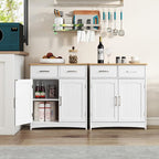 Buffet Cabinet with Storage, Coffee Bar Cabinet 26 x 30 Inches, Oak Top Sideboard Cabinet, Matte White Finish, Anti-Fall Drawers, Arched Doors, Adjustable Shelves
