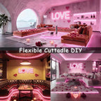 Pink Led Lights Strip Valentines Galentines Day Decor Rope Lights Easy DIY Princess Bedroom Cuttable Strip Lights for Baby Room Bathroom Living Room Kitchen Ceiling Wall Vanity Mirror Decoration