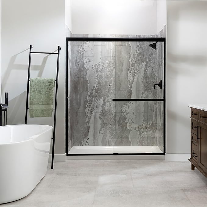 Palisade 78in x 60in x 36in Waterproof Vinyl Shower Surround Kit with Accessories in Urban Slope