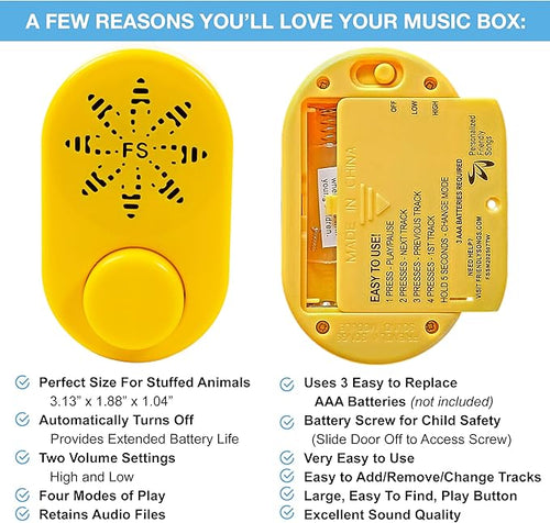 2+ Hr Voice Box for Stuffed Animals by Friendly Songs - This Sound Module can Hold 70+ MP3 Songs or MP3 Voice Recordings Inside The Voice Recorder for Stuffed Animals and Plush Teddy Bears