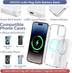 Smtcsl 3-in-1 Wireless Charging Station: Portable 10000mAh Power Bank Charger Compatible for Phone Air/17/16/15/14/13/12 Series and Watch - Detachable Magnetic Charging Stand White