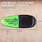 50 Magnetic Memo Holders Set - Customizable Text, Logo - Large Clip, Plastic - TGreen