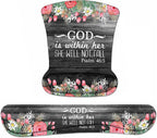 Ergonomic Mouse Pad Wrist Support and Keyboard Wrist Rest Set with Coasters, Non-Slip PU Base, Easy Typing and Relieve Wrist Pain for Home Office Working Studying, Floral Quote Bible Verses Psalm 46:5