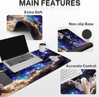 Britimes Moon Space Night Keyboard Mouse Pad Set Blue Cute Cloud 4in1 Large Mousepad+Keyboard Wrist Rest+Mouse Wrist Rest+Coaster Ergonomic Design for Home Office Computer 35.4x15.7 inches