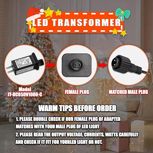 5V1A Class 2 Power Supply Replacement Model JT-DC050V1000-C LED Transformer IP44 LED Light Controller Low Voltage Transformer for Christmas String Light Inflatable Device (5V5W 1PC)