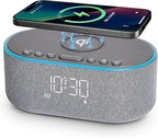 Odokee Wireless Charging Alarm Clock Radio: Qi Certified Fast Wireless Charger for iPhone Samsung - 10W Stereo Bluetooth Speaker - Dimmable Digital Clock with FM Radio for Bedroom Gray