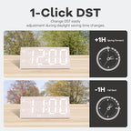 Digital Alarm Clock, with Wooden Electronic LED Time Display, 3 Alarm Settings, Humidity & Temperature Detect, Wood Made Electric Clocks for Bedroom, Bedside, Desk (White-Big Bold)