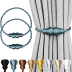 Nieffeiy Magnetic Curtain Tiebacks Outdoor Curtain Tie Backs Rope Decorative Magnetic Curtain Holders for Drapes Window Treatment Holdbacks, Navy Blue 2Pack