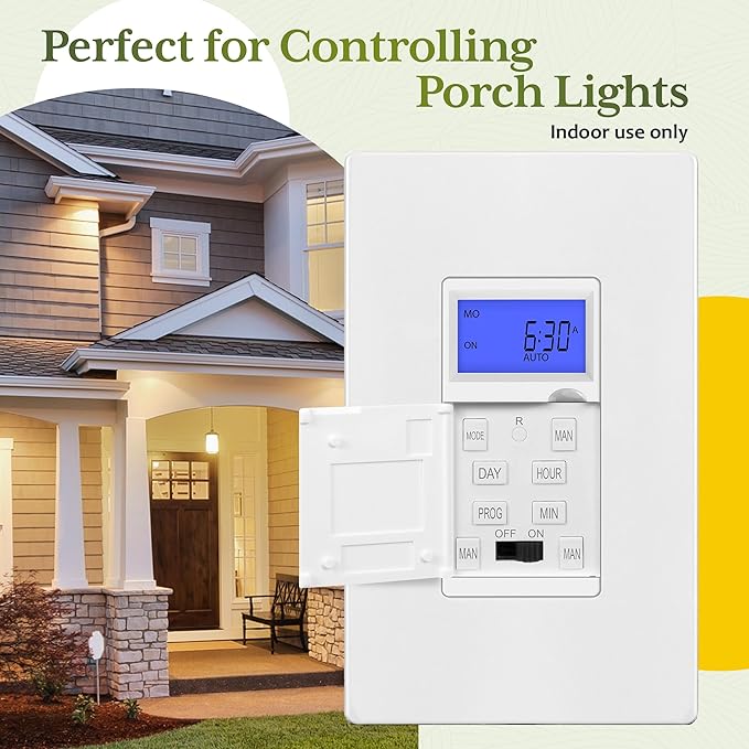TG 7 Days Digital in-Wall Programmable Timer Switch for Lights, Fans, and Motors, Single Pole, Neutral Wire Required, 18 ON/Off Timer Settings, with Blue Backlight, White, 5 Pack