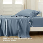 Bedsure Cooling Sheets Twin XL, Rayon Derived from Bamboo, Breathable & Soft Twin XL Sheet Sets, Deep Pocket Up to 16 Inches, Hotel Luxury Silky Dorm Bedding for Hot Sleepers, Dusty Blue