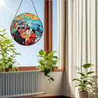 Stained Glass Window Hanging, Stunning 8''/20CM Suncatchers for Windows with Fade Resistant Hand-Painted Decorative Hanging Ornaments Captures Sunlight to Create a Vibrant Atmosphere (Beach Cafe)