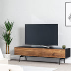 SONOROUS ST-360 Premium TV Stand for Living Room – Modern TV Stands & Entertainment Center with Storage – Black Glass & Walnut Wood Cover – Luxury Media Console with Metal Legs for TVs up to 75 inches