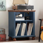 Joaxswe Record Player Stand with Vinyl Record Storage, 24" Wide Mid-Century Record Player Table Up to 200 Albums,Large Wood Turntable Stand Cabinet Dispaly Shelf for Living Room,Bedroom,Blue