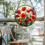 CRISGIF Stained Glass Window Hanging - Poppy Birth Flowers Suncatcher for Door Garden Yard Wildflowers Sun Catchers Decor Christmas Mother's Day Birthday Gifts for Women Mom Nana Friend 11.8 in