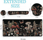 LIMKRIAN Mushroom Mouse Pad Set Large Desk Matt for Desktop, Ergonomic Mouse Pad with Wrist Rest, Gaming Mouse Pad Wrist Support Keyboard Mat Cup Coaster Set Office Desk Decor Accessories