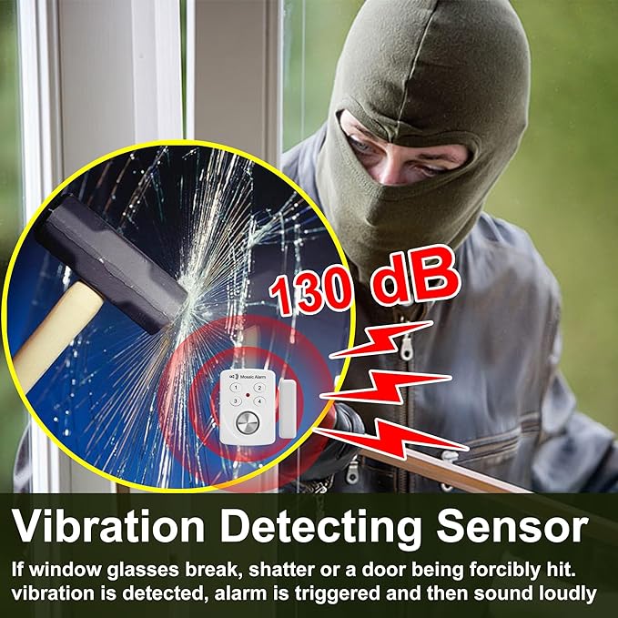 3 Pack Door Alarms with Delay When Left Open 130db Window Break Sliding Siren Vibration Detect Sensor for Home, Apartment Security. Keypad Intruder Burglar Entry Alert. Pool Alarm for Kids Safety
