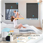 Persilux Smart Motorized Blinds with Remote, No Drill Automatic Roller Shades for Indoor Windows, Blackout Linen Fabric, Electric Blinds for Windows, Weave Blend Coal C162BO-8, Custom Size