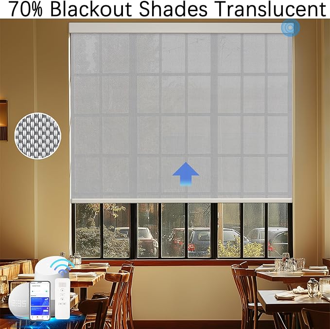 COOLWINDS Motorized Blinds with Remote Cordless Automatic Motorized Shades Custom Blinds for Windows Smart Curtains Compatible with Alexa Google Home(Solar Grey,W34 x H72in)