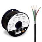 Voltive 14/4 Speaker Wire, in-Wall CL3 & Direct Burial, Black, 100ft - 14AWG, 4 Conductors, Stranded Oxygen-Free Copper, UL Listed - V-1209-1