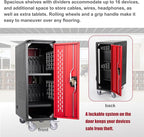 16 Device Mobile Charging Station for Laptops/Tablets/iPads/Chromebooks,16 Bay Lockable Charging Cabinet with Cable Management & Power Strip Included, School Charging Storage Carts,Easy Assembly