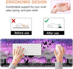 Ergonomic Keyboard Wrist Rest & Mouse Pad Wrist Rest Set, Large XXL Gaming Desk Mat 31.5"x 11.8" with Non-Slip Base, Memory Foam, Easy Typing Pain Relief for Home & Office, Black Cat and Butterfly
