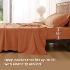 Bedsure Cooling Sheets Twin XL, Rayon Derived from Bamboo, Breathable & Soft Twin XL Sheet Sets, Deep Pocket Up to 16 Inches, Hotel Luxury Silky Dorm Bedding for Hot Sleepers, Burnt Orange